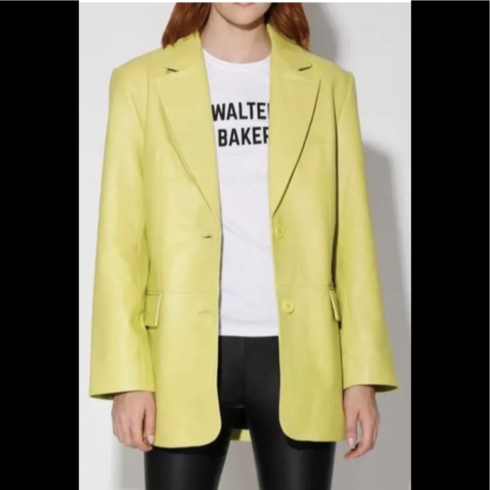 Walter Baker KIRA Blazer In Lime Green 100% Leather Oversized Jacket NWT - Picture 1 of 12